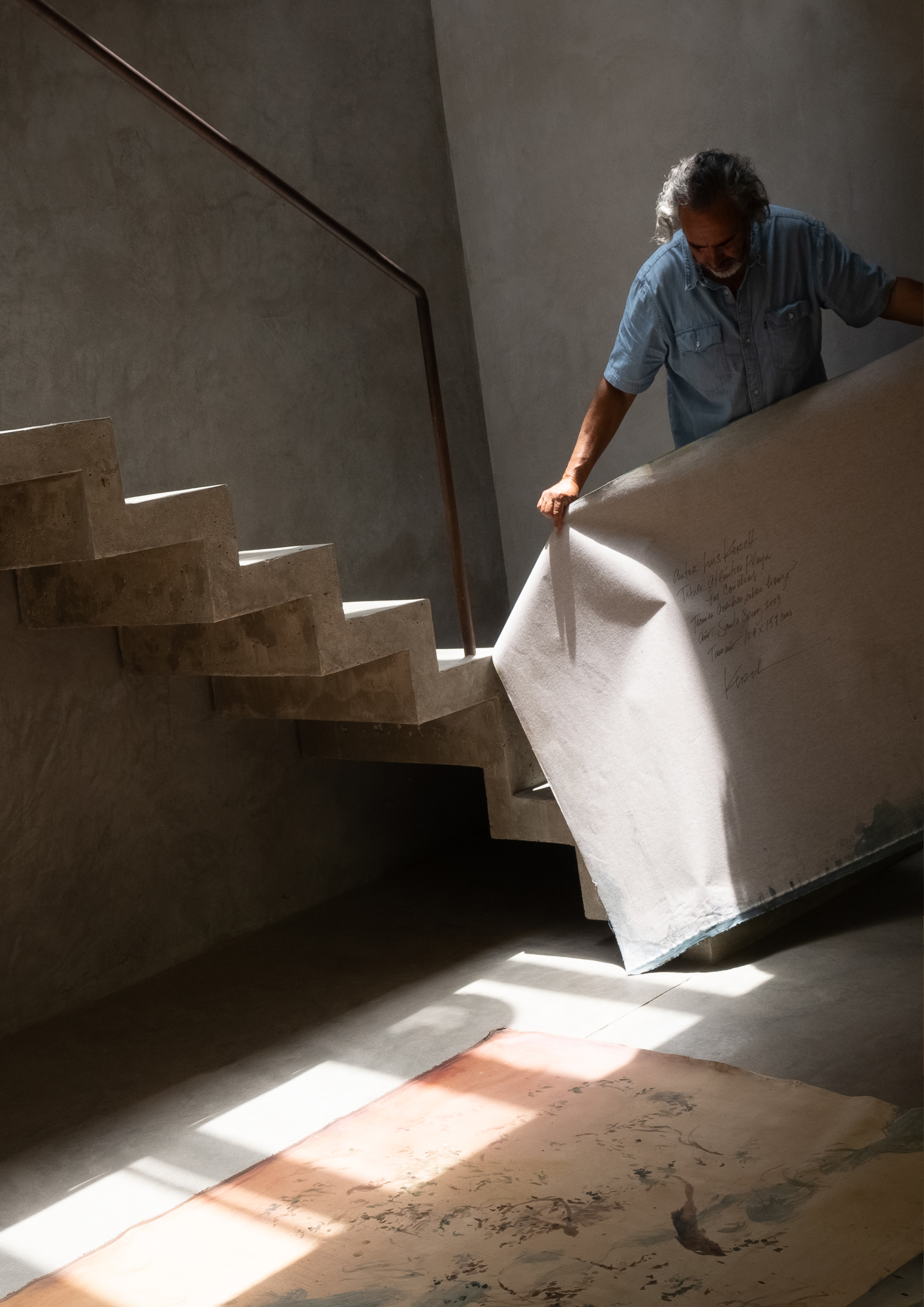 Concrete stairs with light