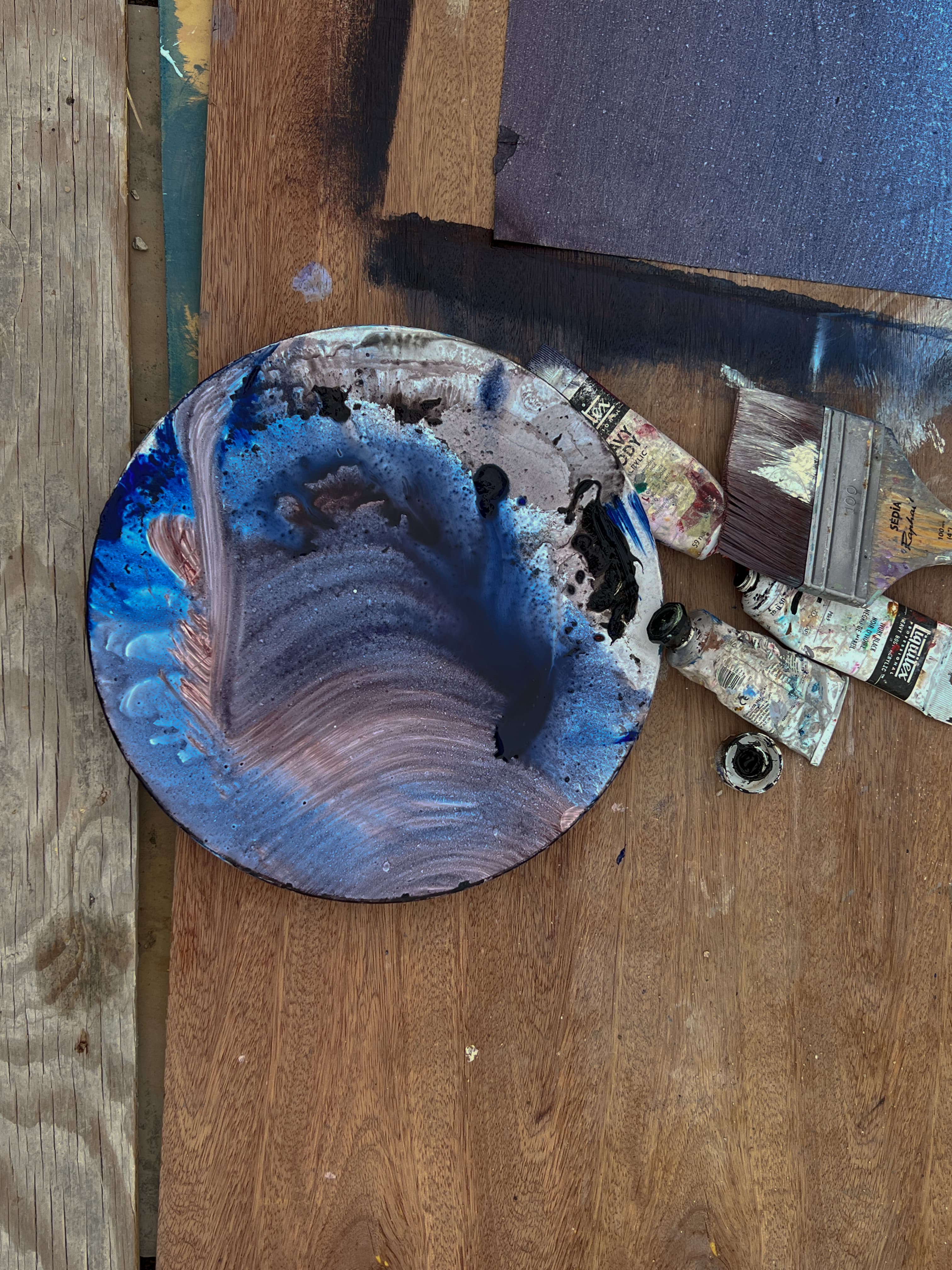Abstract blue and mauve artwork